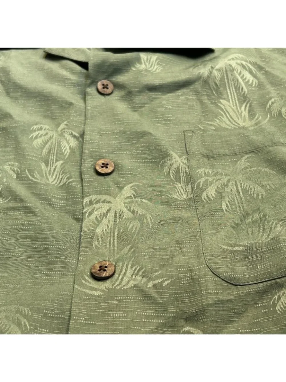Tommy Bahama Shirt Mens M Green Silk Palm Hibiscus Hawaiian Aloha Camp Button Up